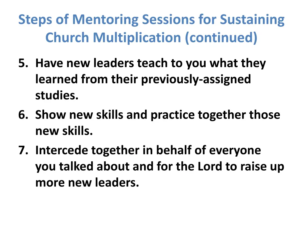 steps of mentoring sessions for sustaining church 1