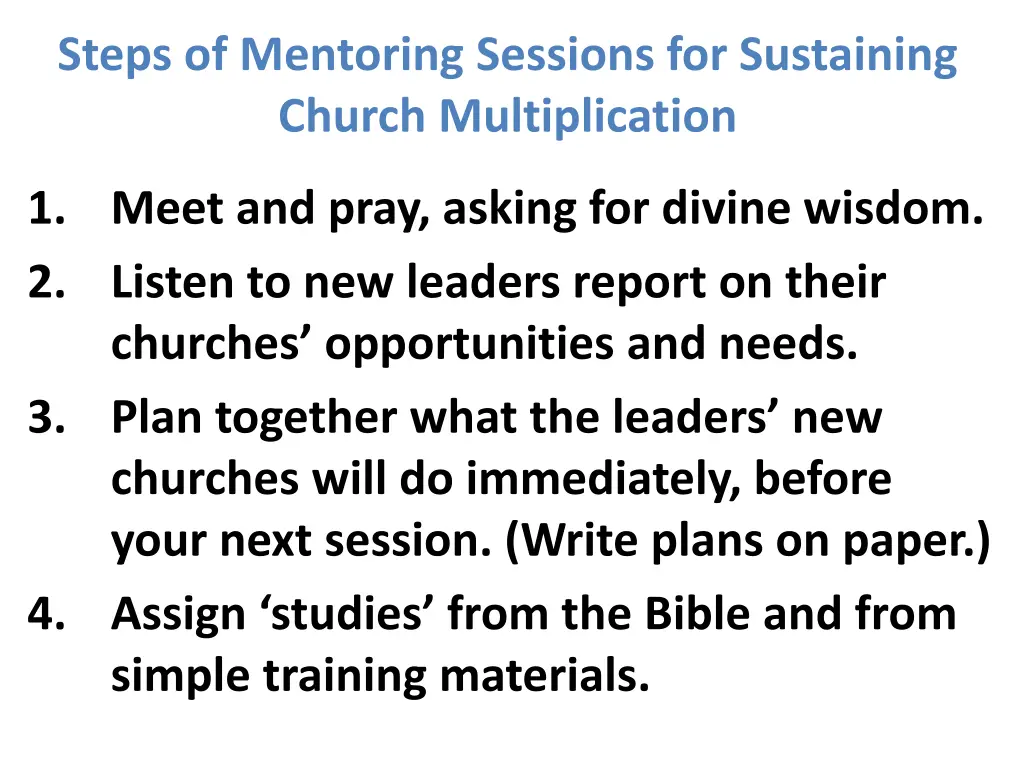 steps of mentoring sessions for sustaining church