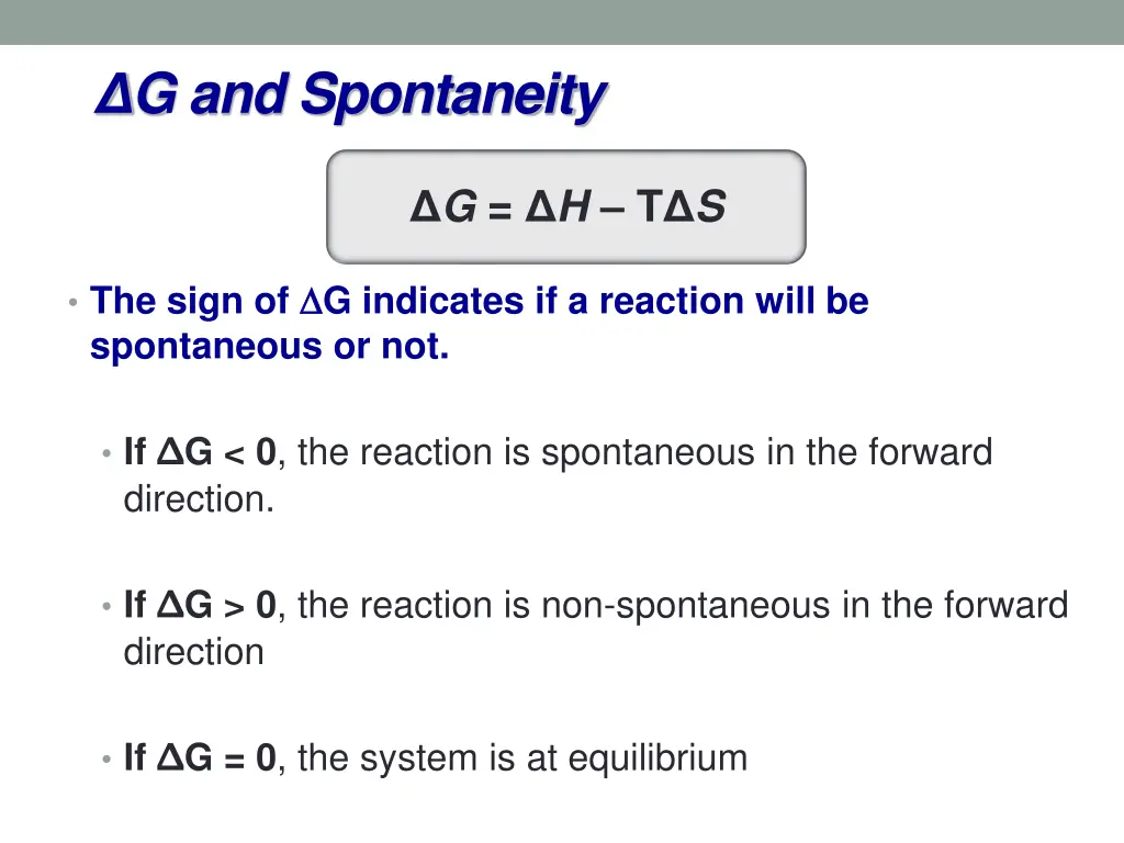 g and spontaneity