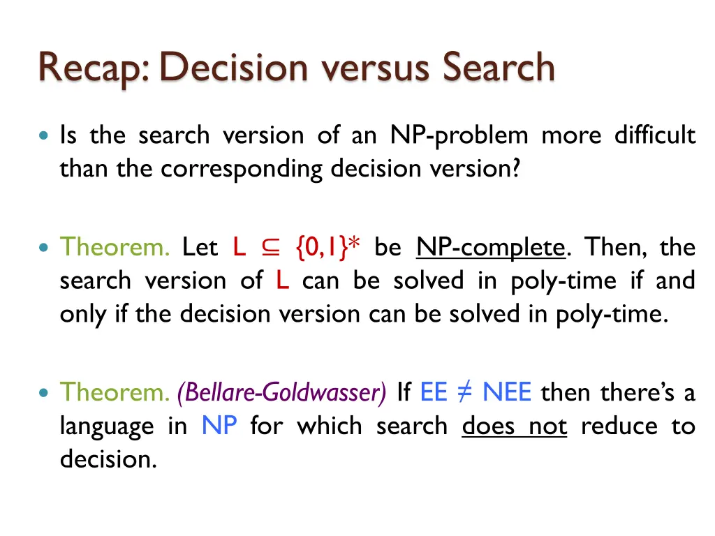 recap decision versus search 1