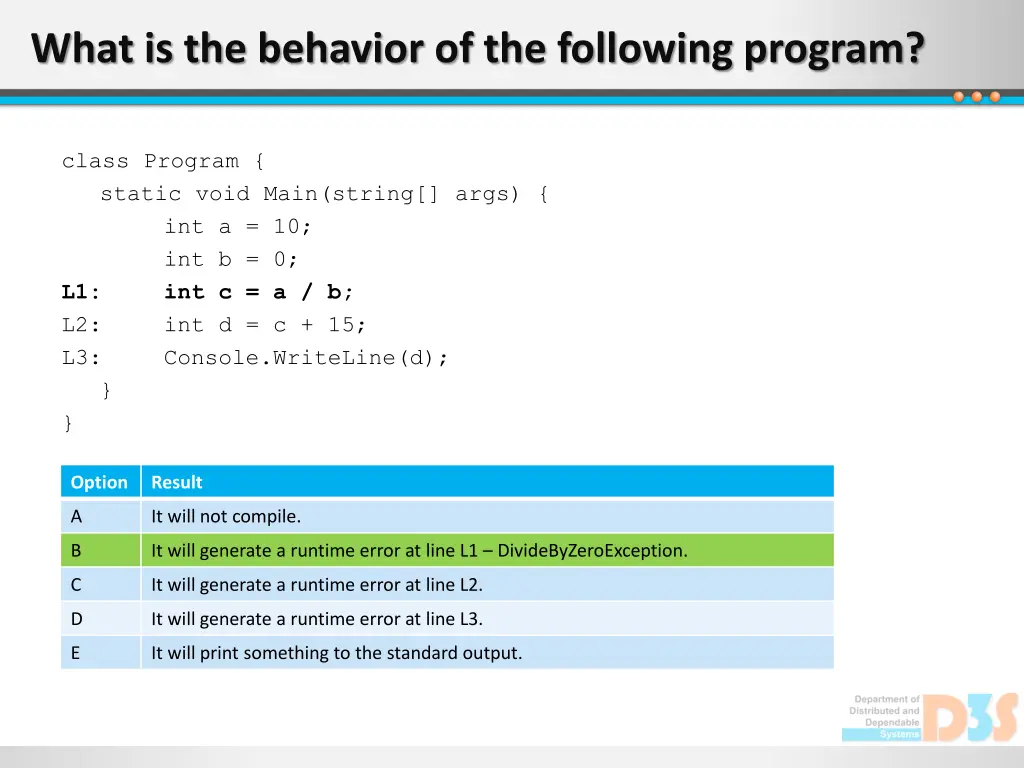 what is the behavior of the following program 1