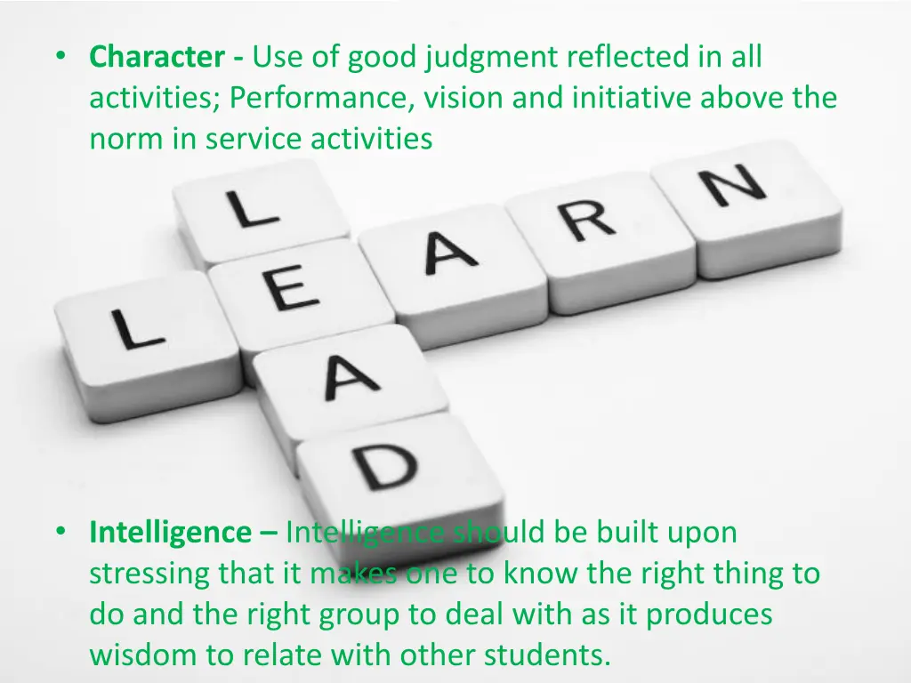 character use of good judgment reflected