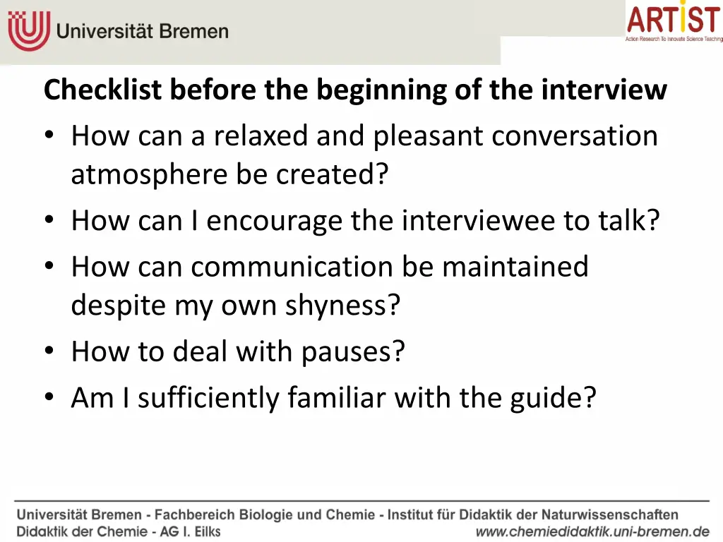 checklist before the beginning of the interview