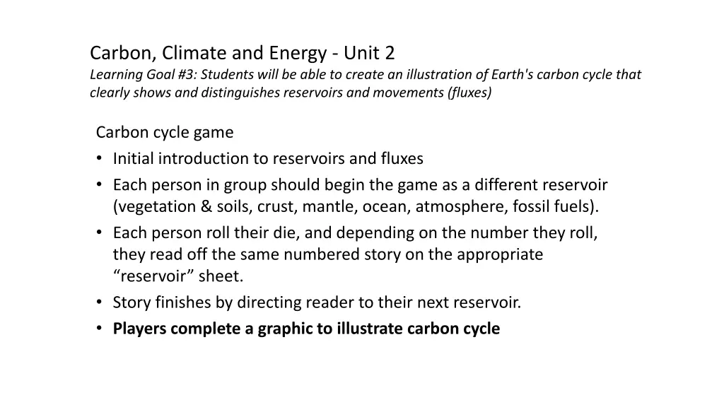 carbon climate and energy unit 2 learning goal