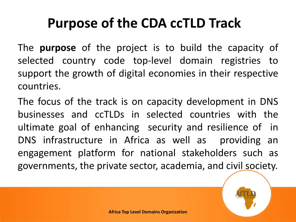purpose of the cda cctld track