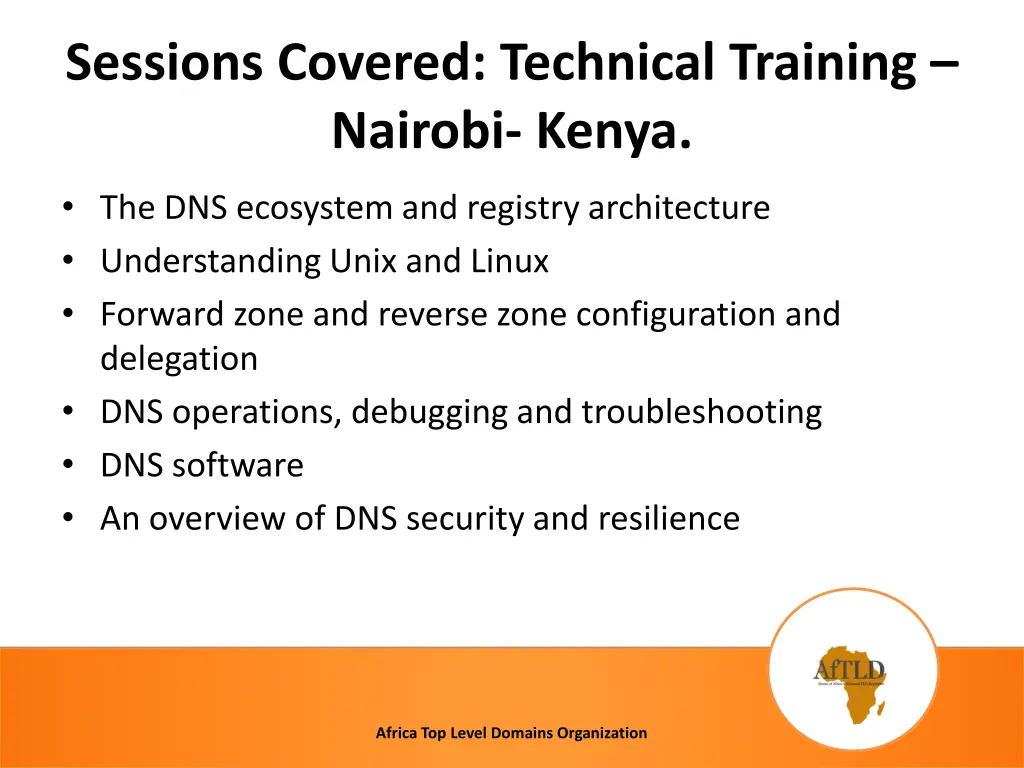 sessions covered technical training nairobi kenya