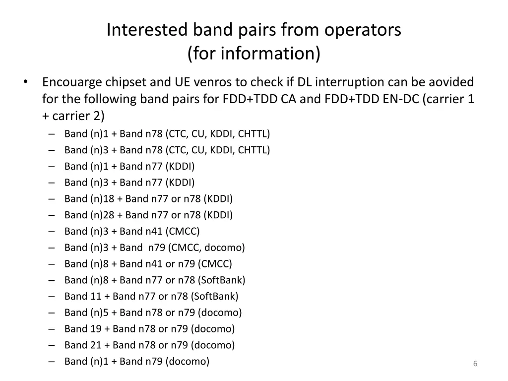 interested band pairs from operators