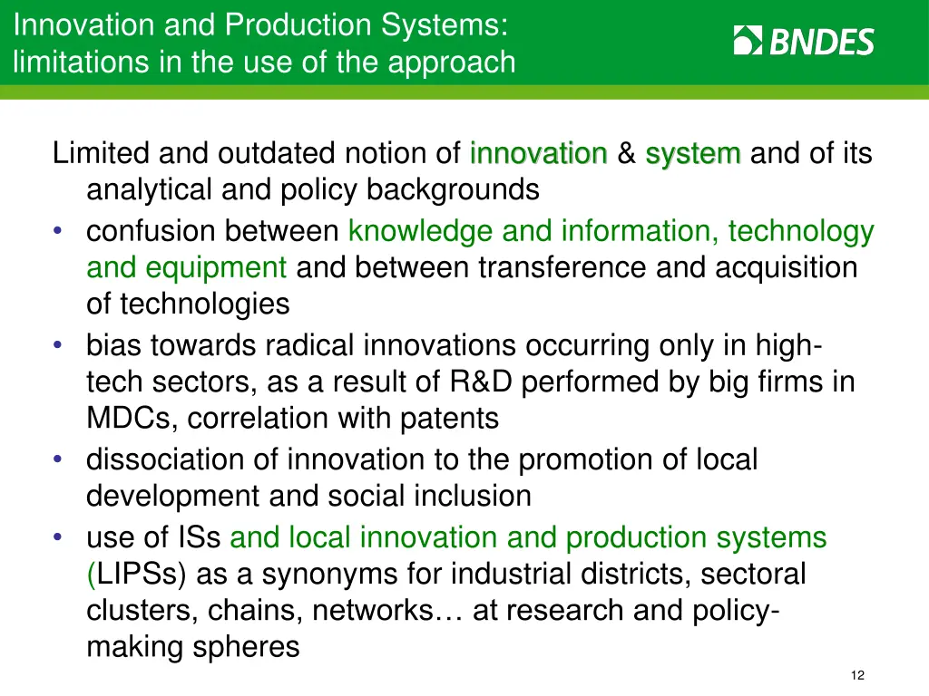 innovation and production systems limitations
