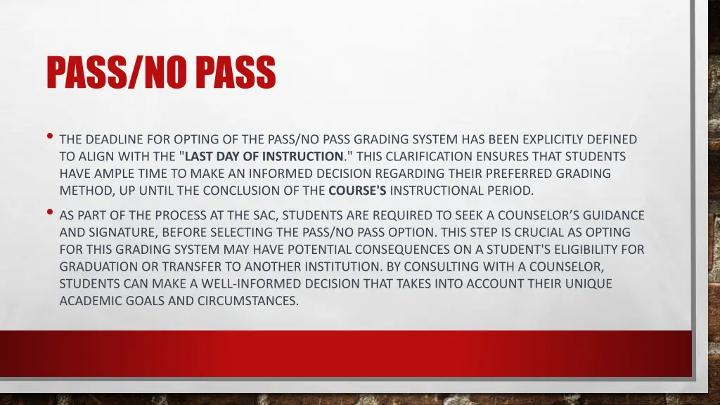 pass no pass