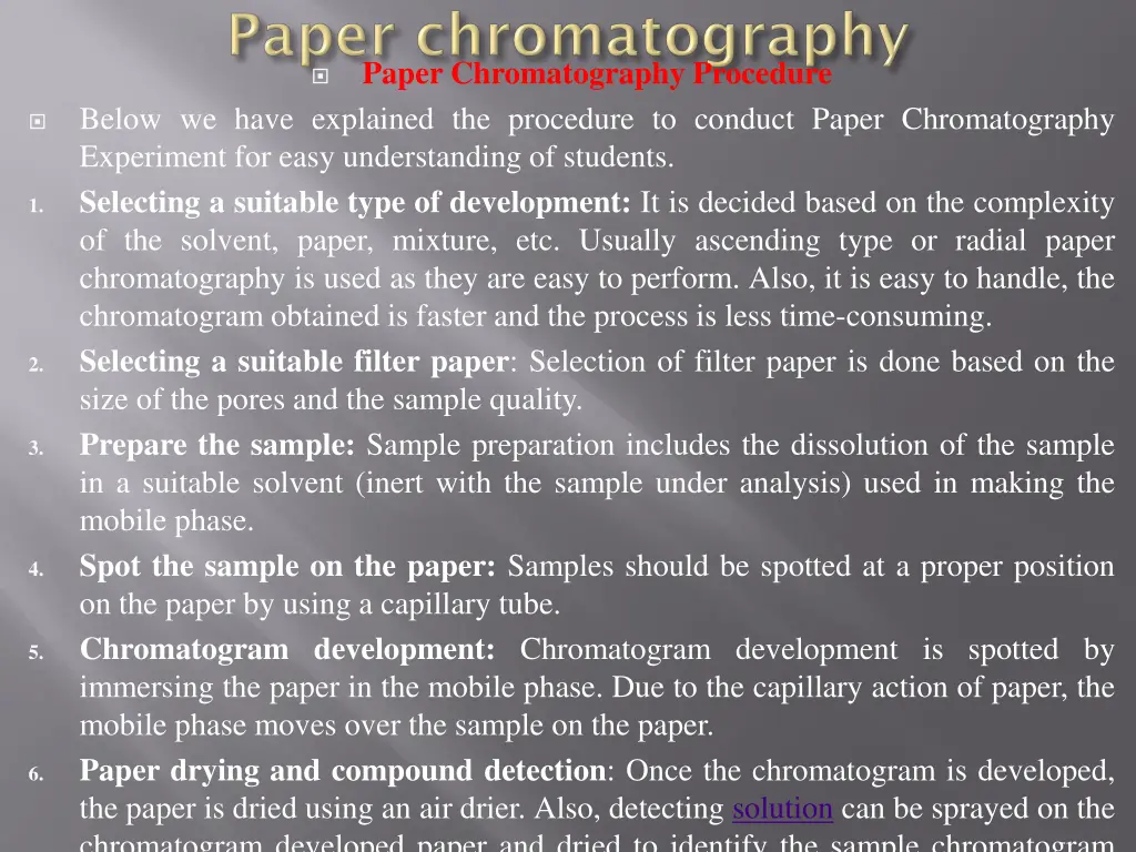 paper chromatography procedure