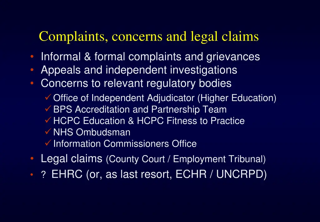 complaints concerns and legal claims