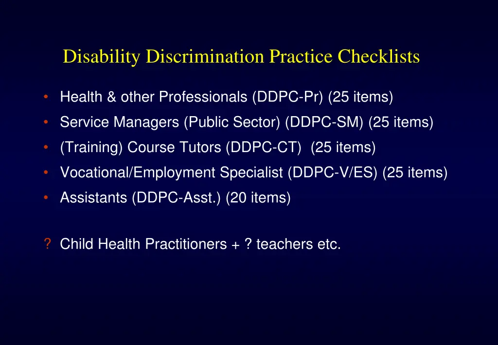disability discrimination practice checklists
