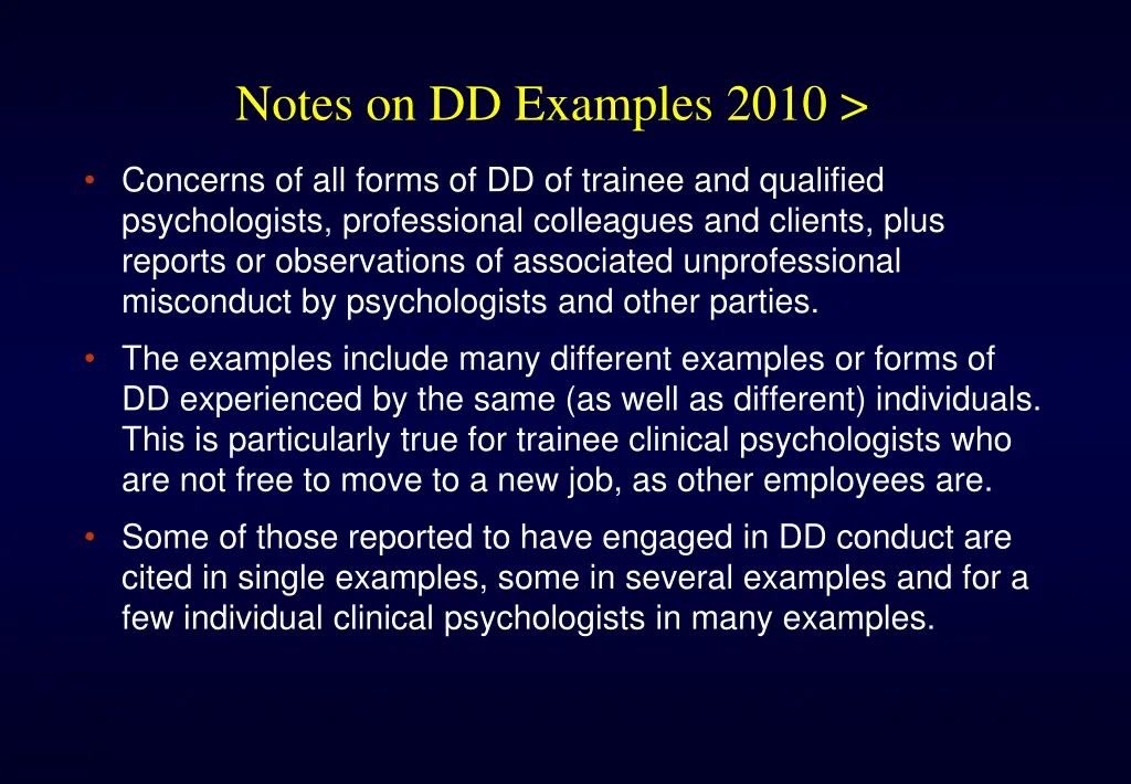 notes on dd examples 2010