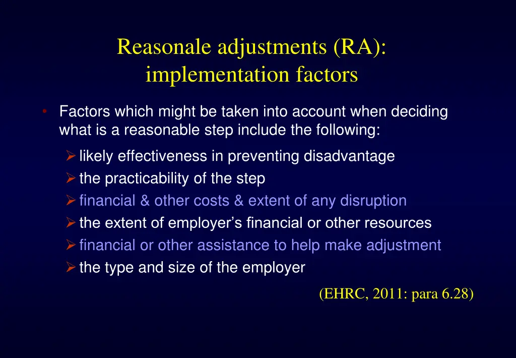 reasonale adjustments ra implementation factors