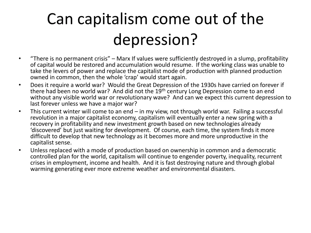 can capitalism come out of the depression