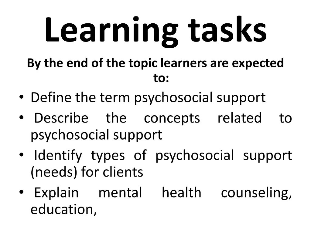 learning tasks by the end of the topic learners