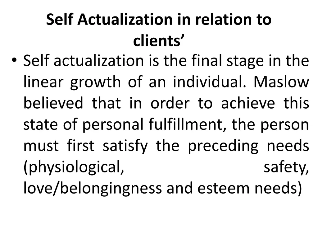 self actualization in relation to clients self