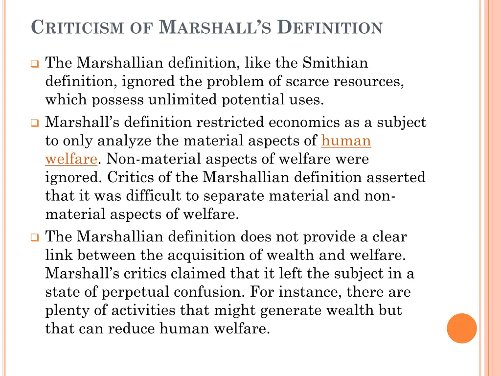 c riticism of m arshall s d efinition