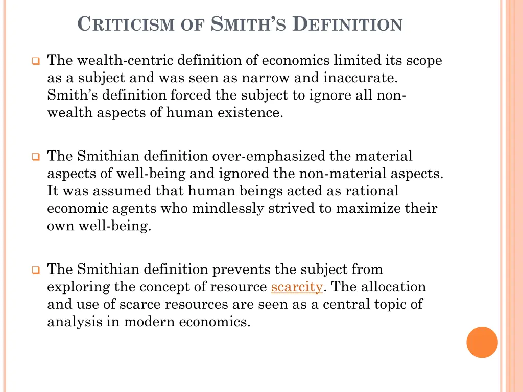c riticism of s mith s d efinition