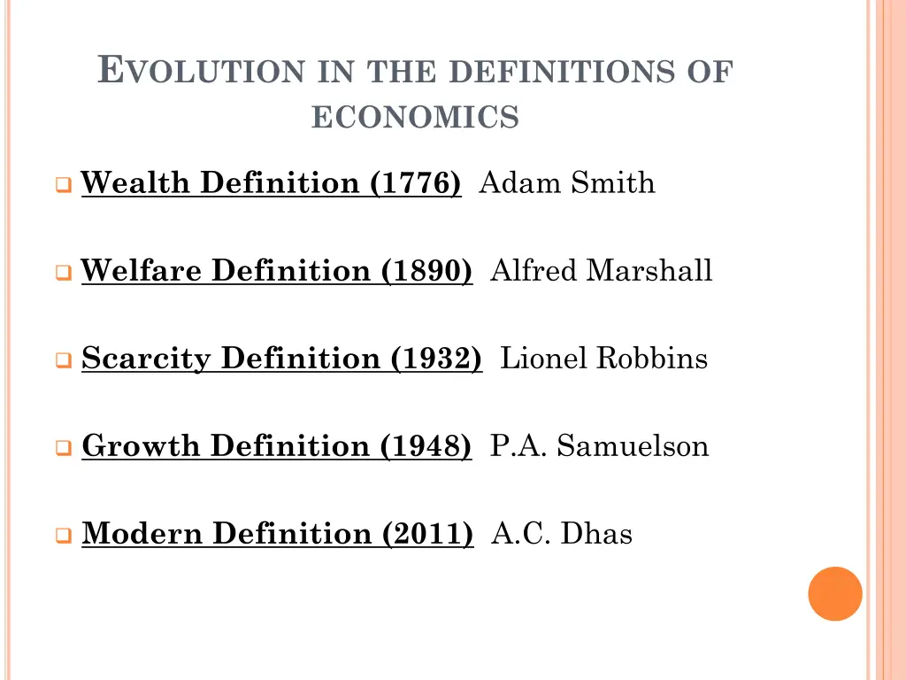 e volution in the definitions of economics