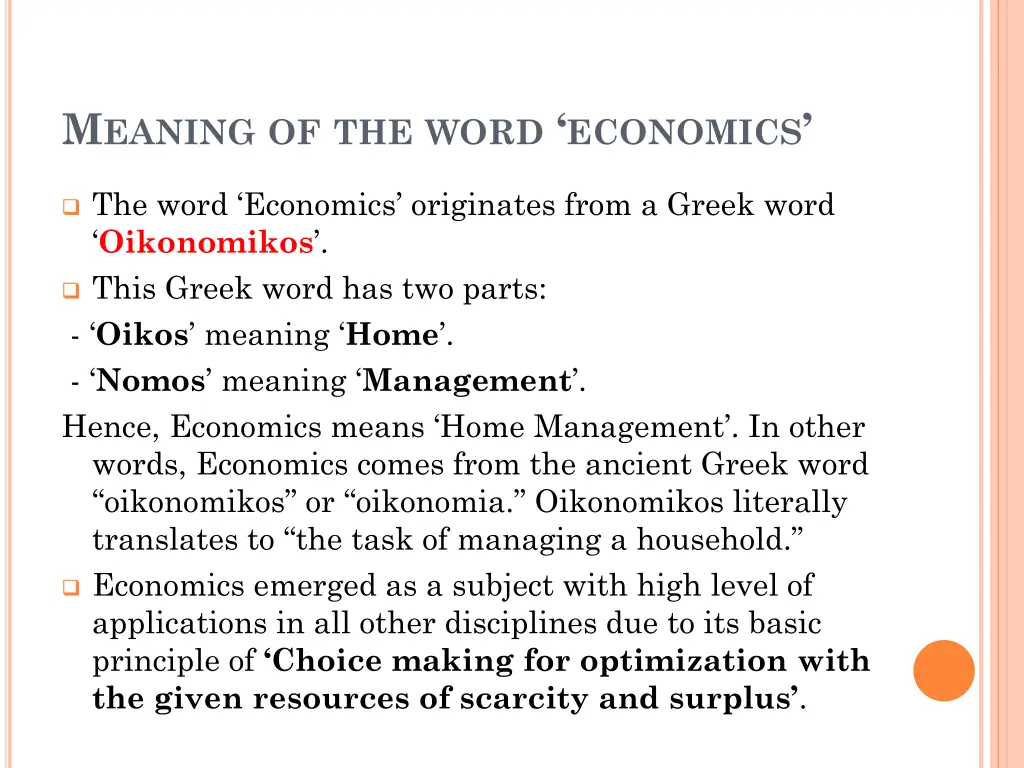 m eaning of the word economics
