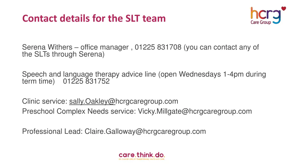 contact details for the slt team
