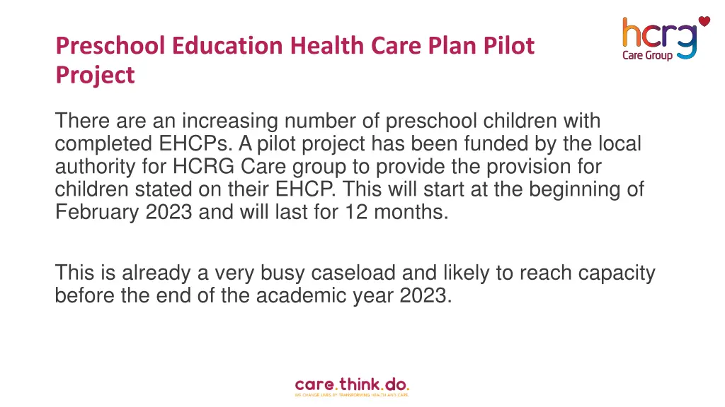 preschool education health care plan pilot project