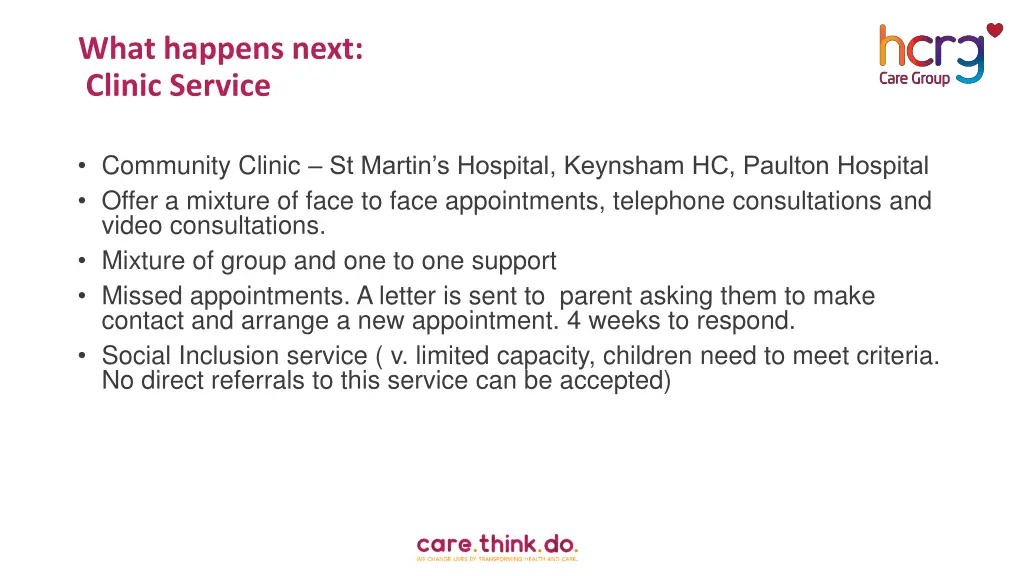 what happens next clinic service