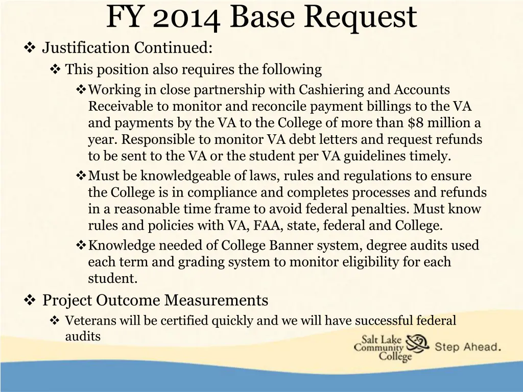 fy 2014 base request justification continued this