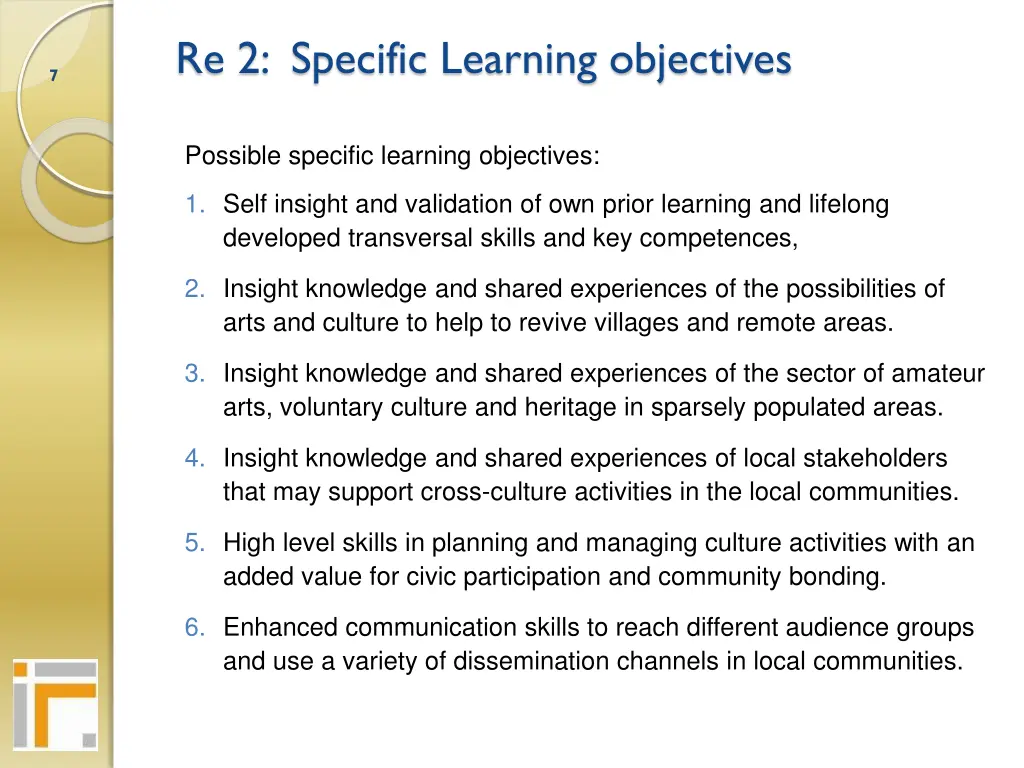 re 2 specific learning objectives