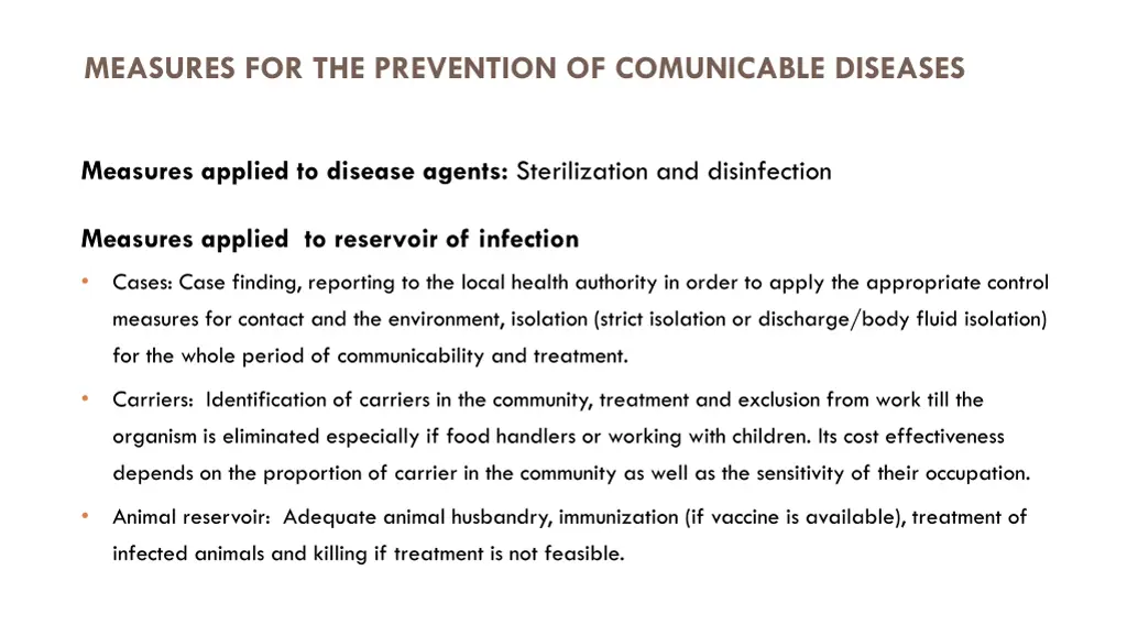 measures for the prevention of comunicable