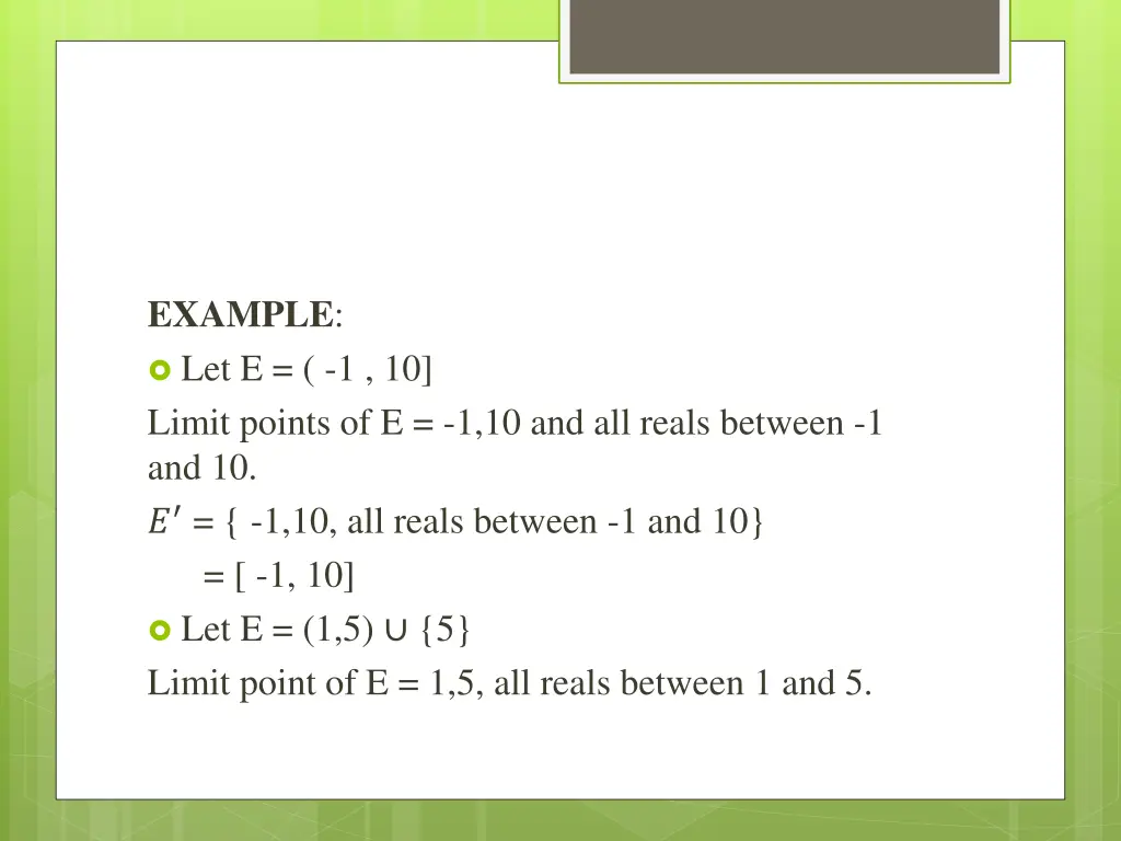 example let e 1 10 limit points