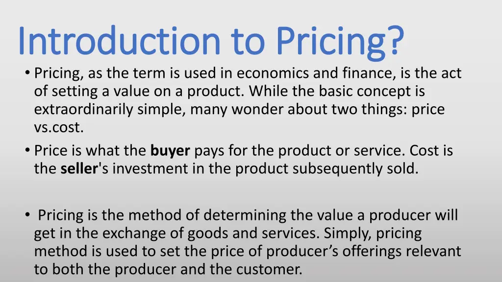 introduction to pricing introduction to pricing