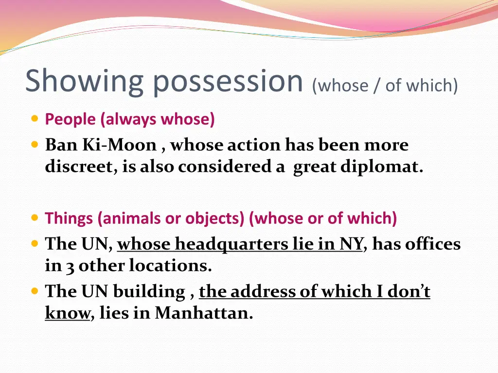 showing possession whose of which