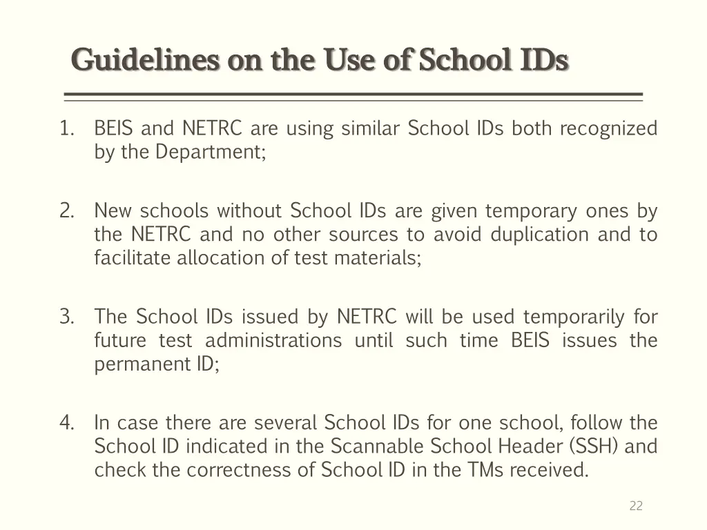 guidelines on the use of school ids guidelines