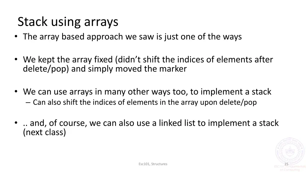 stack using arrays the array based approach