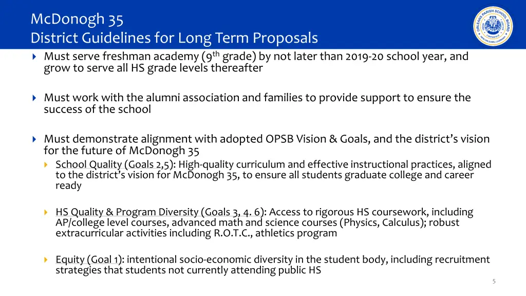 mcdonogh 35 district guidelines for long term