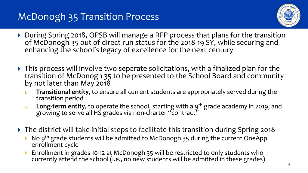 mcdonogh 35 transition process
