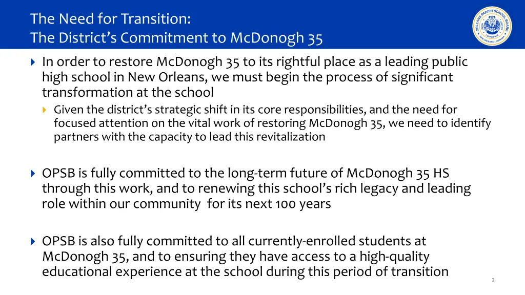 the need for transition the district s commitment