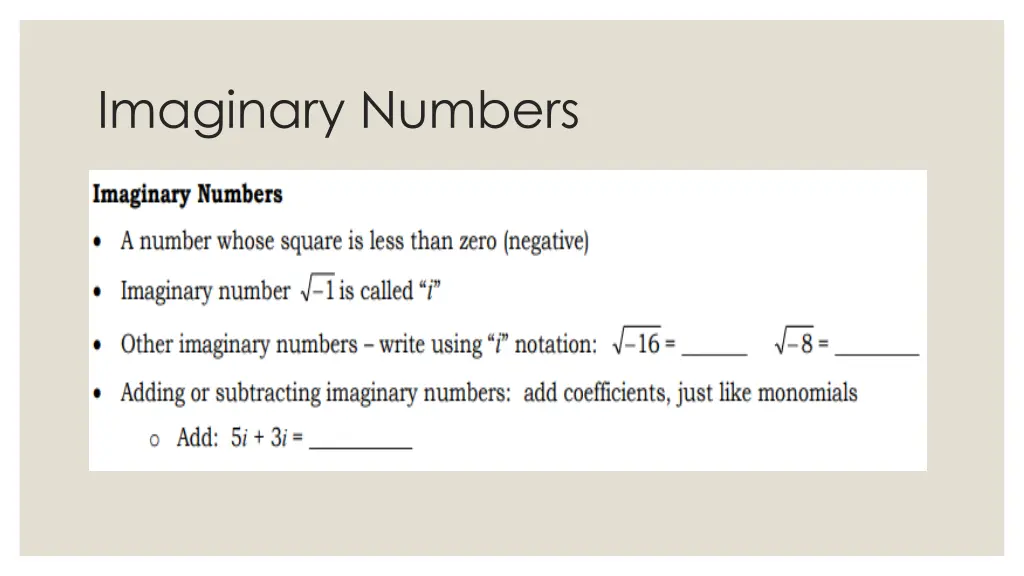 imaginary numbers