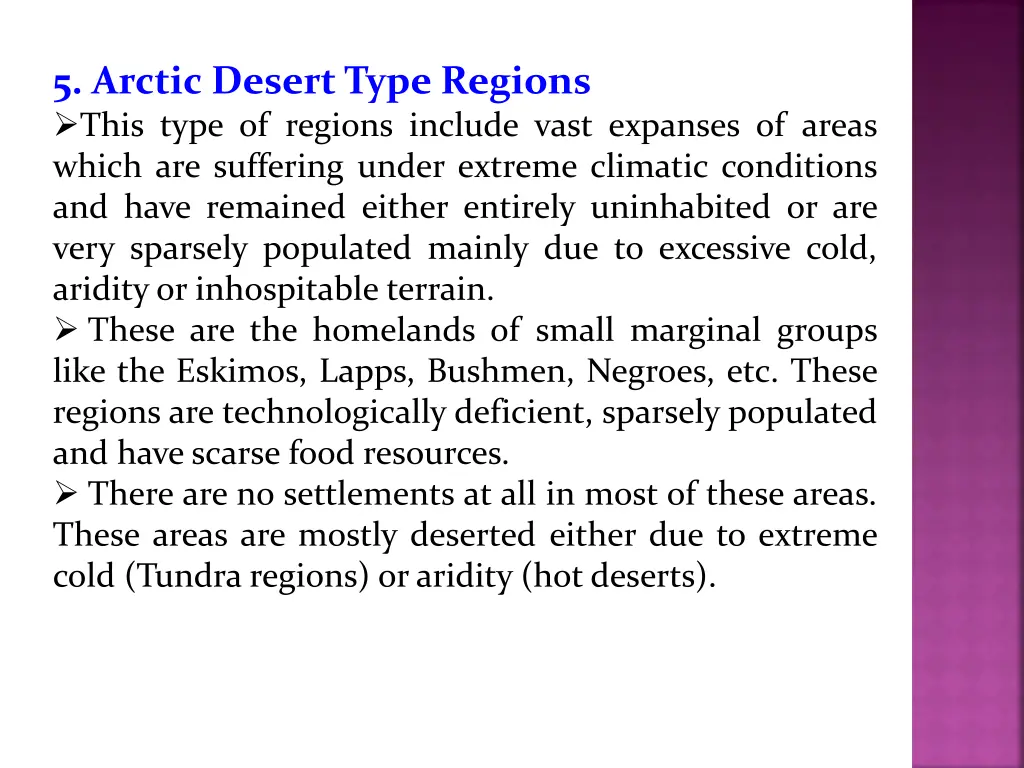 5 arctic desert type regions this type of regions