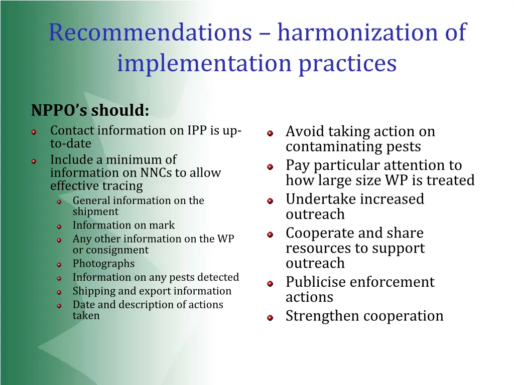 recommendations harmonization of implementation 1