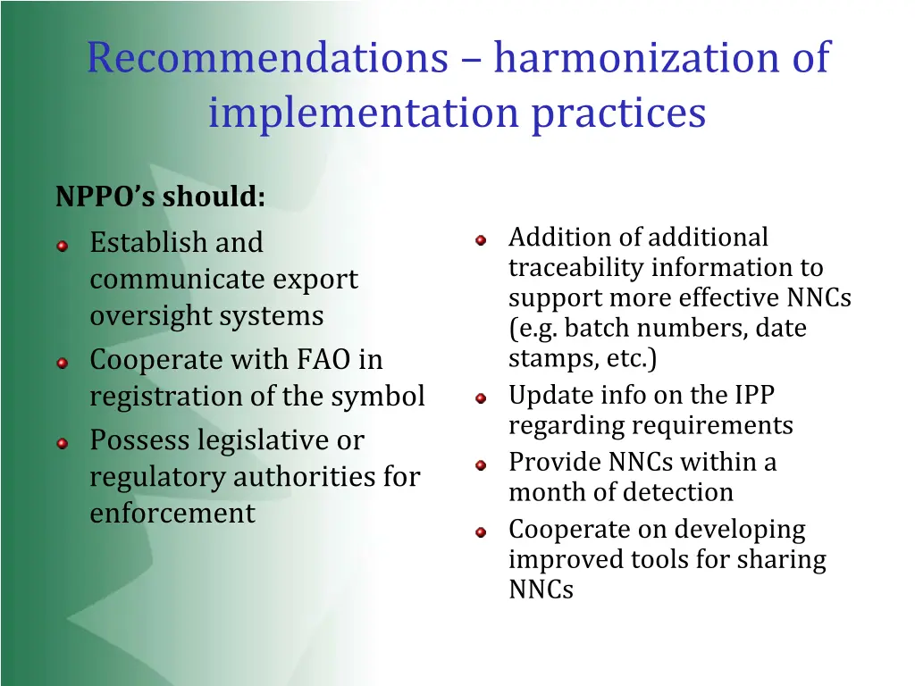 recommendations harmonization of implementation