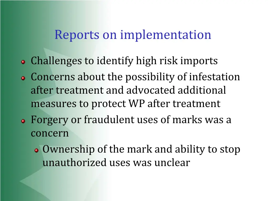 reports on implementation 1