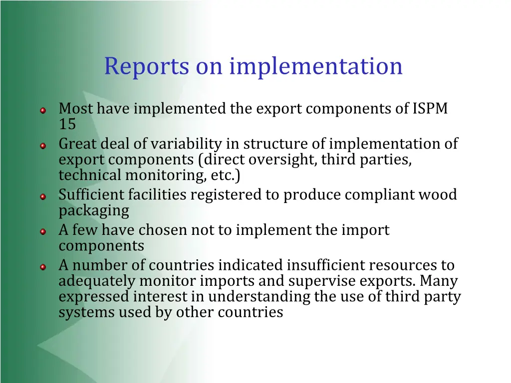 reports on implementation