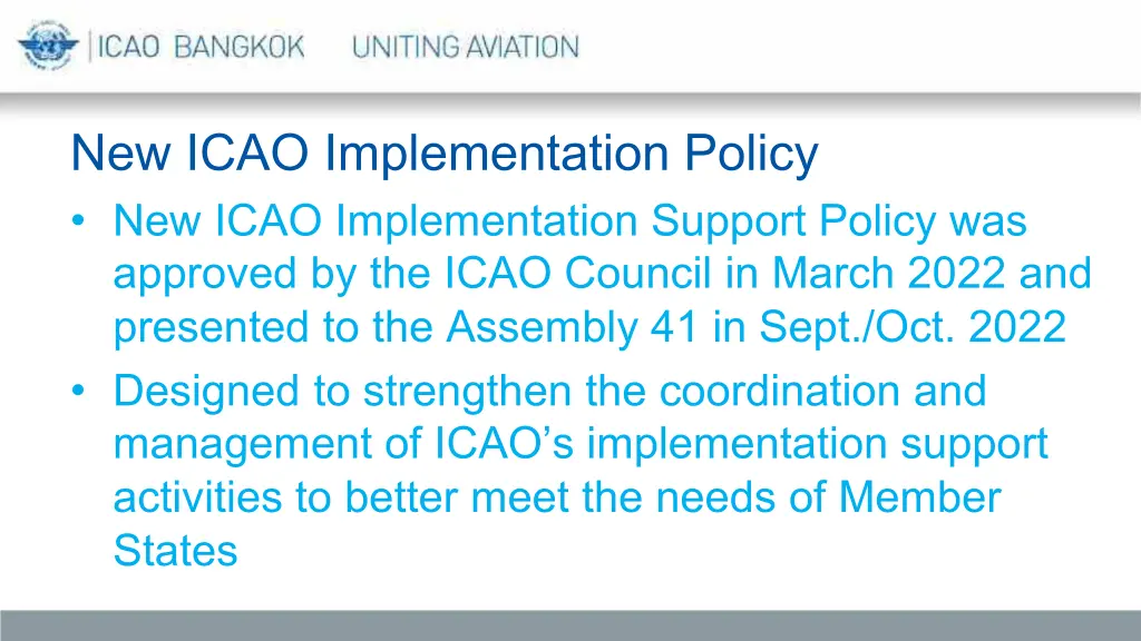 new icao implementation policy new icao