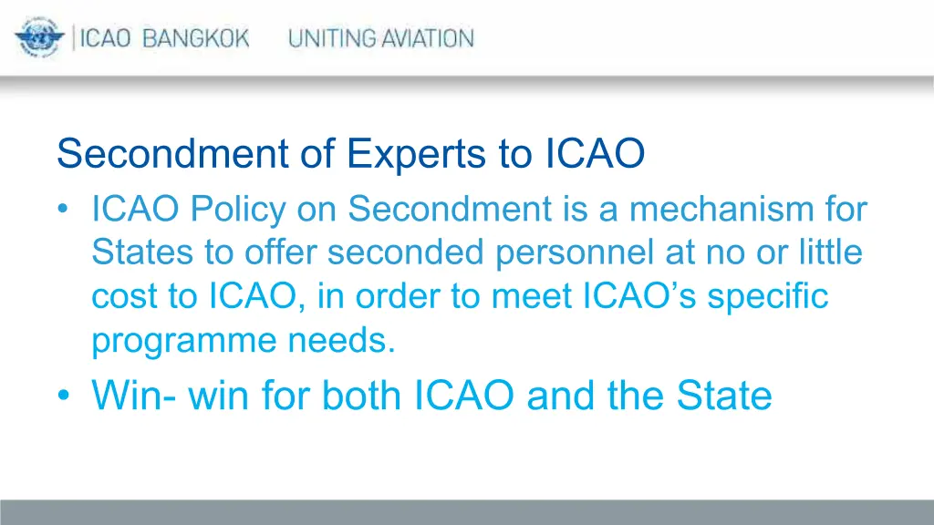secondment of experts to icao icao policy