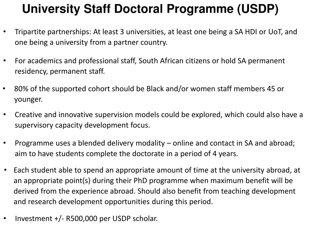 university staff doctoral programme usdp