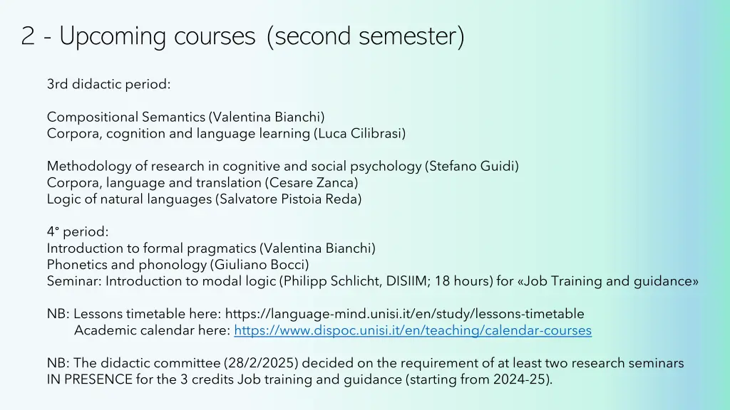 2 upcoming courses second semester