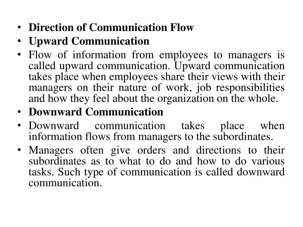 direction of communication flow upward